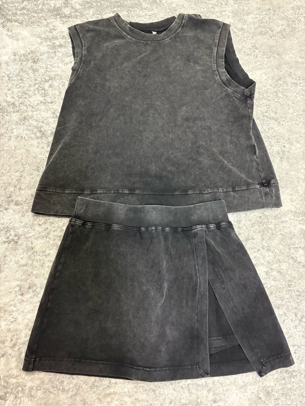 Womens Black Washed Sleeveless Top & Skort Set